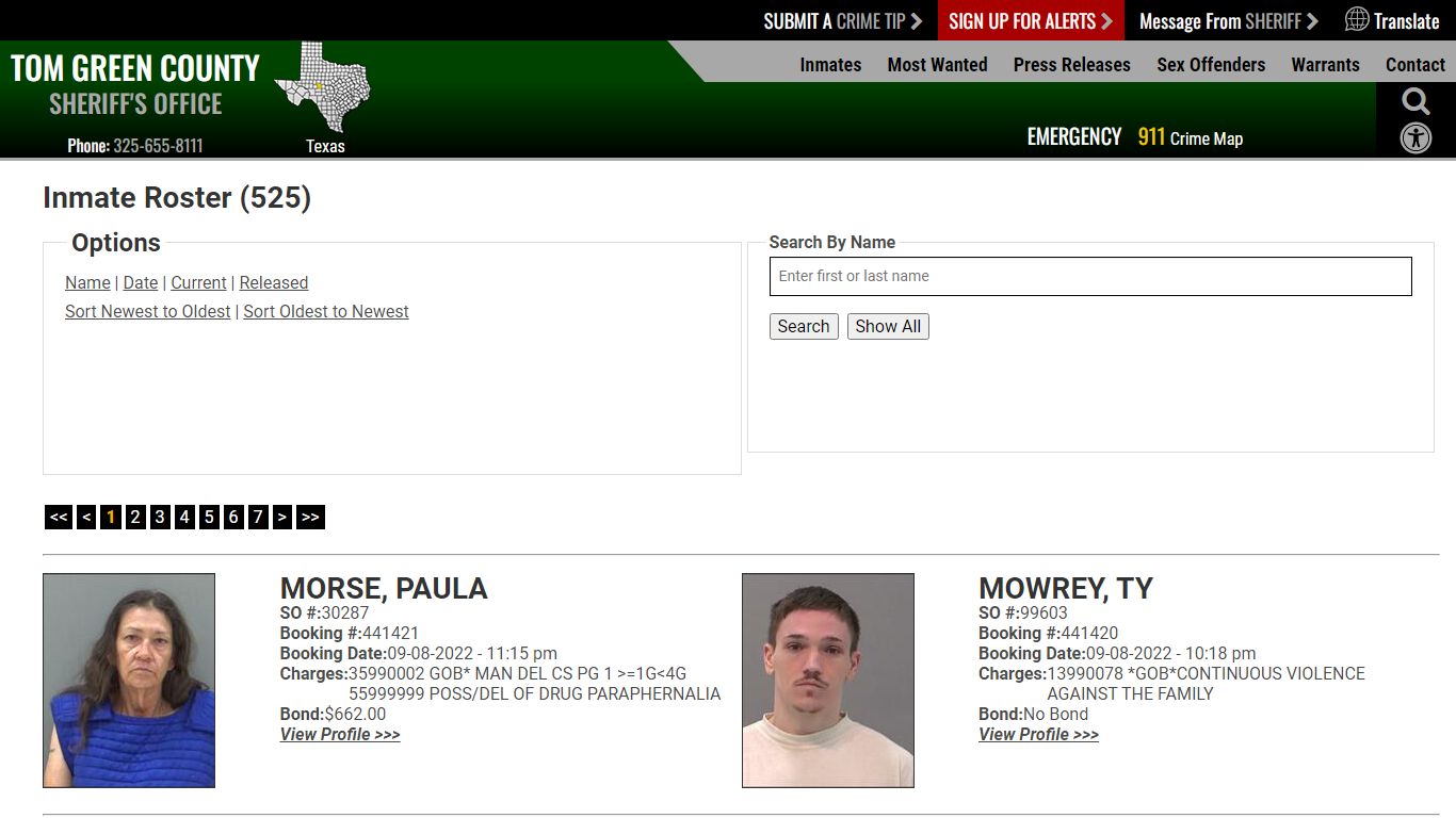 Inmate Roster (510) - Tom Green County Sheriff